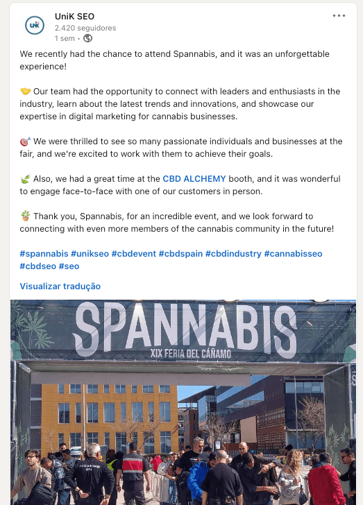 Presença da UniK SEO na Spannabis Barcelona 2023